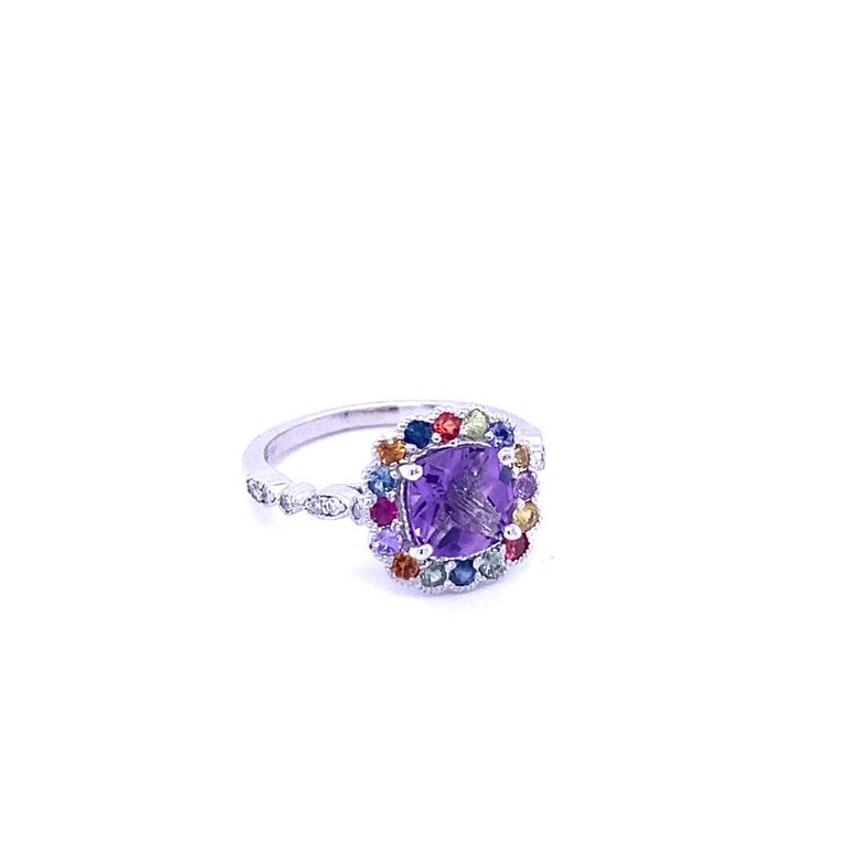 1.92 Ct Amethyst, Diamond, Sapphire White Gold Ring