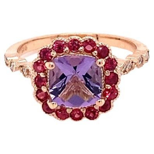 1.86 Ct Amethyst, Diamond, Sapphire Rose Gold Ring