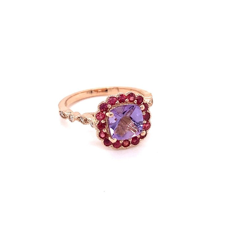 1.86 Ct Amethyst, Diamond, Sapphire Rose Gold Ring