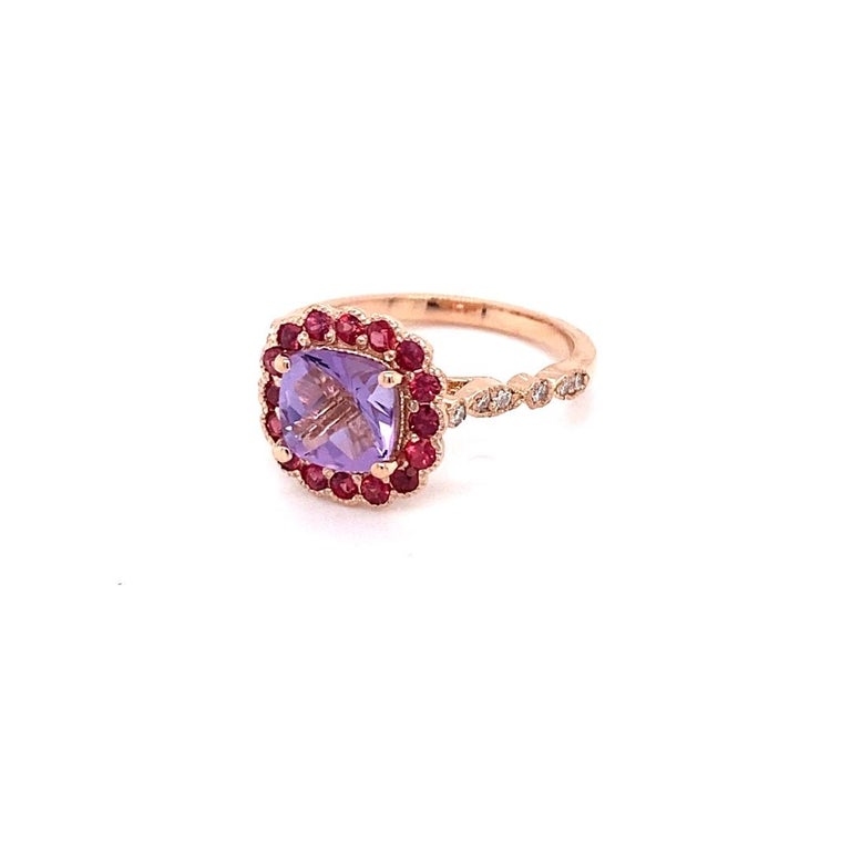 1.86 Ct Amethyst, Diamond, Sapphire Rose Gold Ring