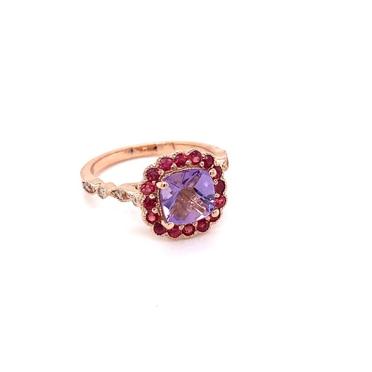 1.86 Ct Amethyst, Diamond, Sapphire Rose Gold Ring