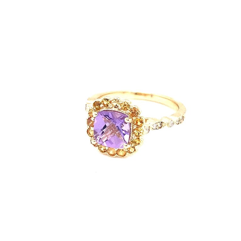 1.99 Ct Amethyst, Diamond, Sapphire 14K Yellow Gold Ring