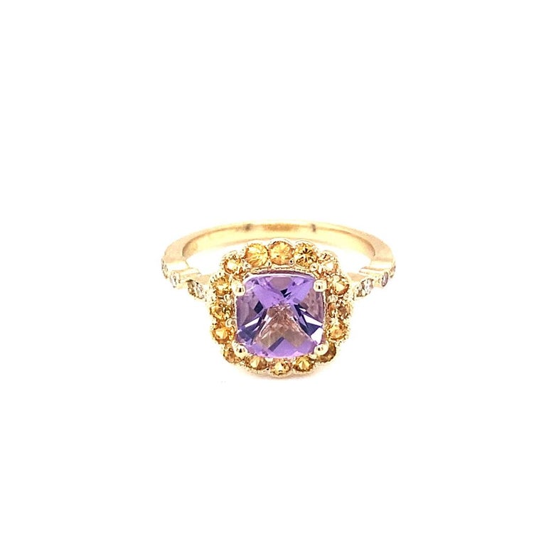 1.99 Ct Amethyst, Diamond, Sapphire 14K Yellow Gold Ring