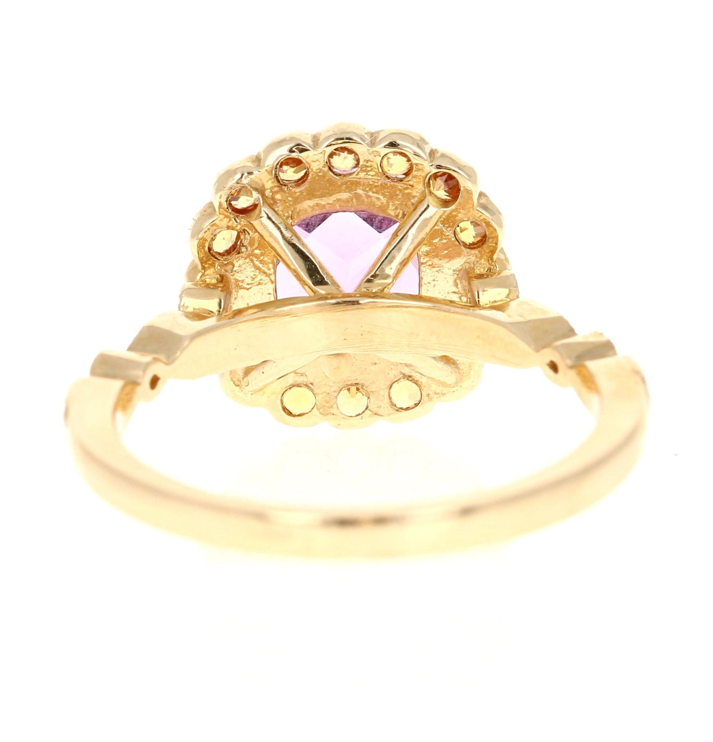 1.99 Carat Cushion Cut Amethyst Diamond Sapphire Yellow Gold Ring