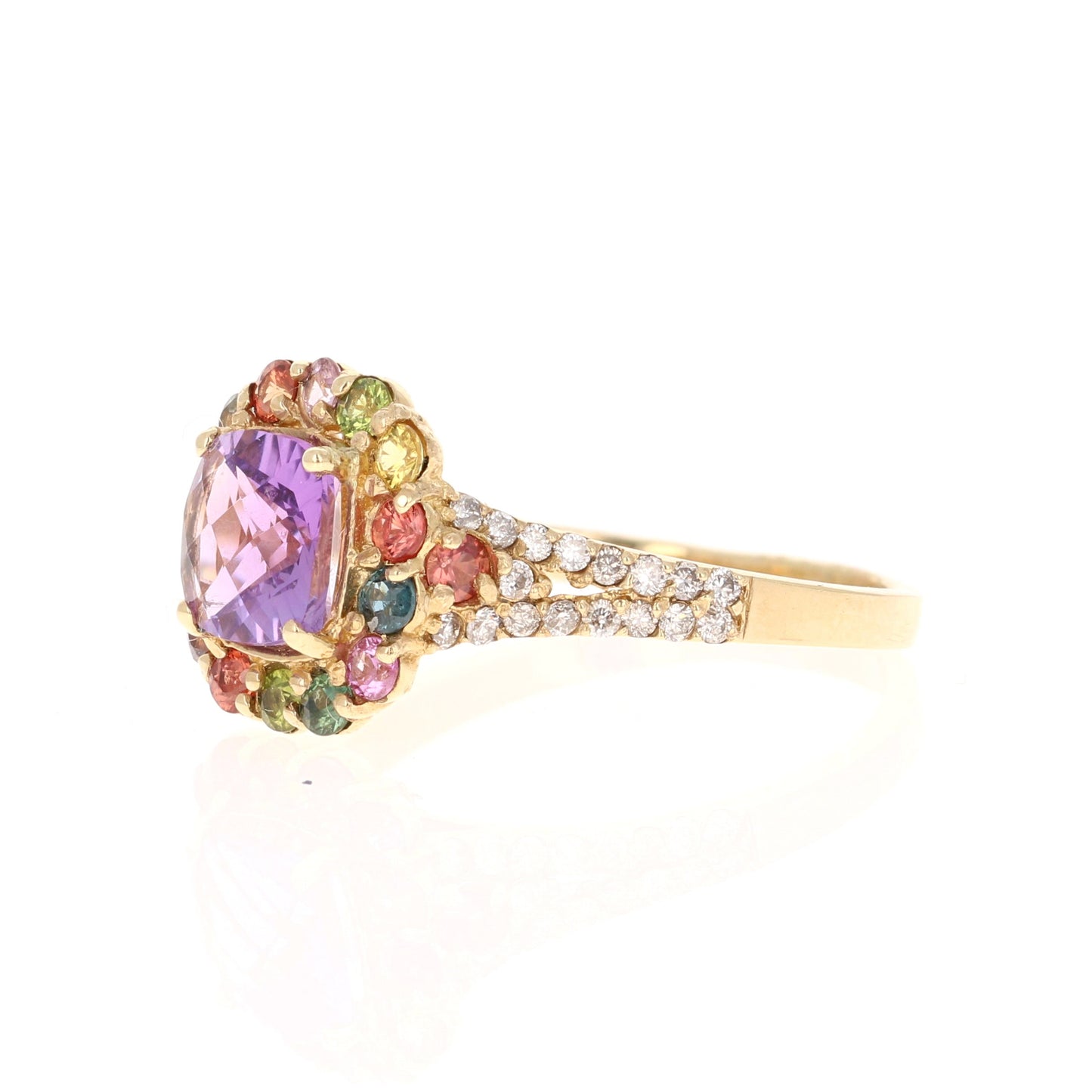 2.38 Ct Amethyst, Sapphire, Diamond 14K Yellow Gold Cocktail Ring