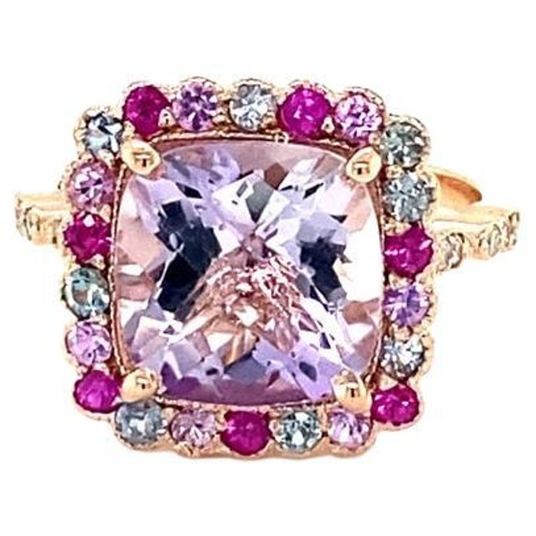 4.68 Ct Amethyst, Sapphire, Diamond 14K Rose Gold Cocktail Ring