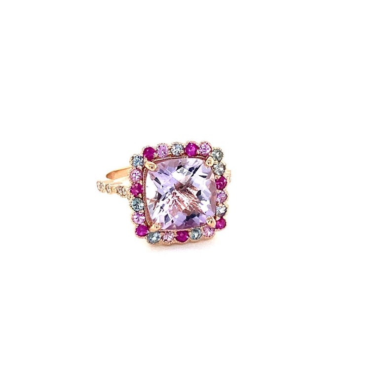 4.68 Ct Amethyst, Sapphire, Diamond 14K Rose Gold Cocktail Ring