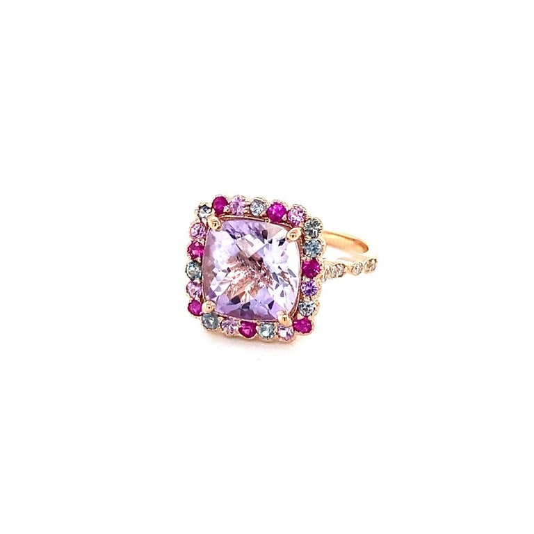 4.68 Ct Amethyst, Sapphire, Diamond 14K Rose Gold Cocktail Ring