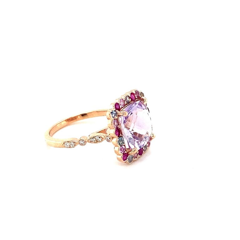 4.68 Ct Amethyst, Sapphire, Diamond 14K Rose Gold Cocktail Ring