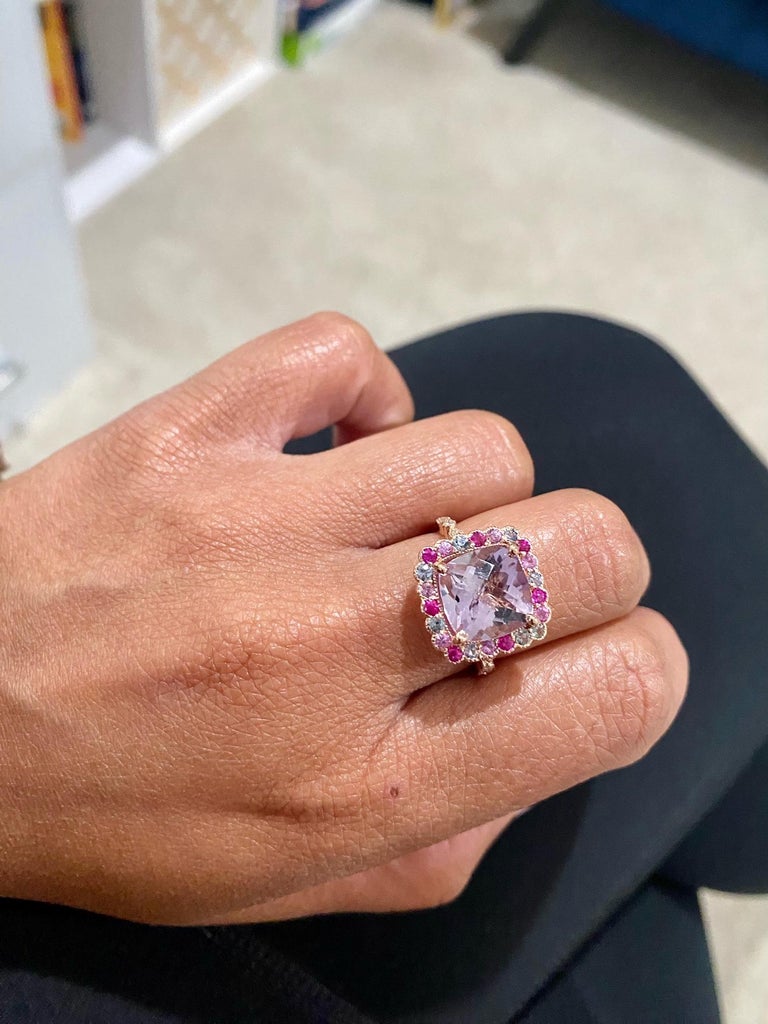 4.68 Ct Amethyst, Sapphire, Diamond 14K Rose Gold Cocktail Ring