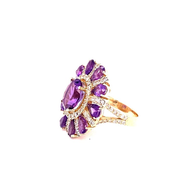 8.28 Ct Amethyst, Diamond 14K Yellow Gold Cocktail Ring