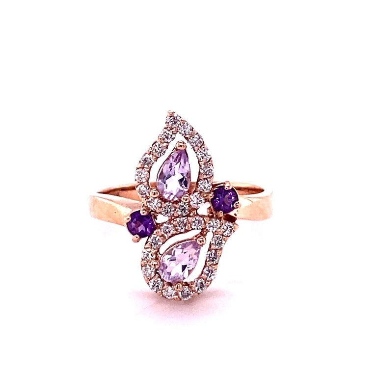 0.87 Ct Amethyst, Diamond 14K Rose Gold Cocktail Ring