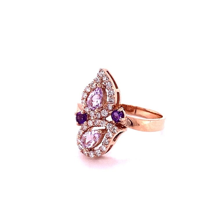 0.87 Ct Amethyst, Diamond 14K Rose Gold Cocktail Ring