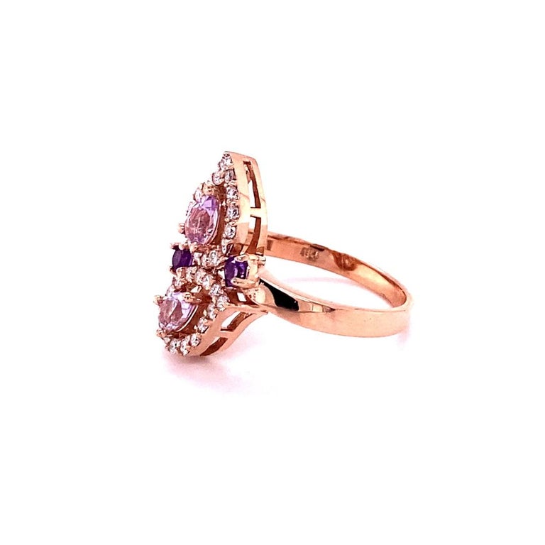 0.87 Ct Amethyst, Diamond 14K Rose Gold Cocktail Ring