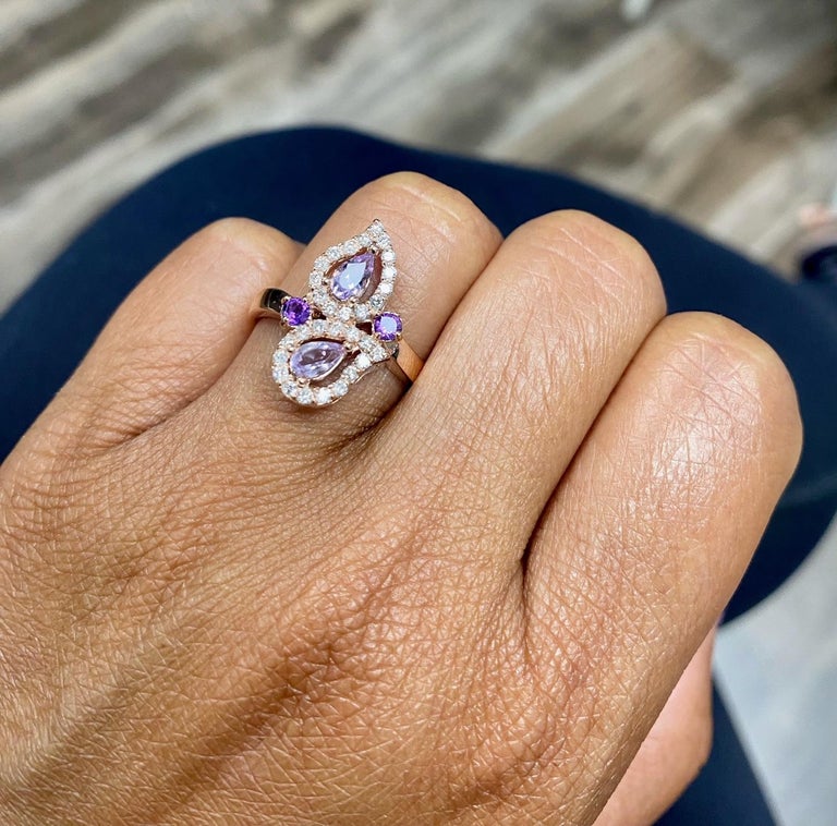 0.87 Ct Amethyst, Diamond 14K Rose Gold Cocktail Ring