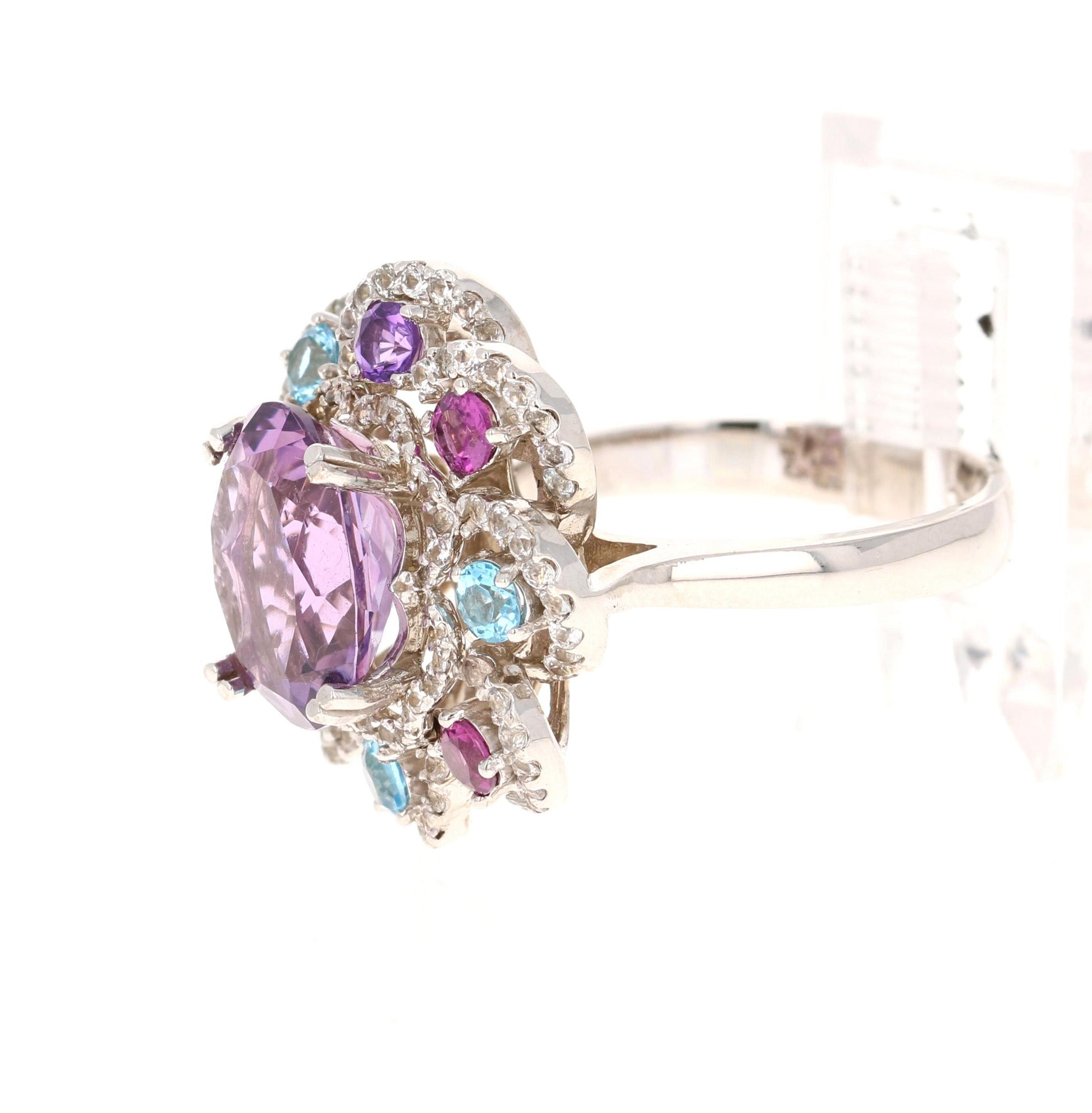 5.87 Carat Amethyst Sapphire Topaz White Gold Cocktail Ring