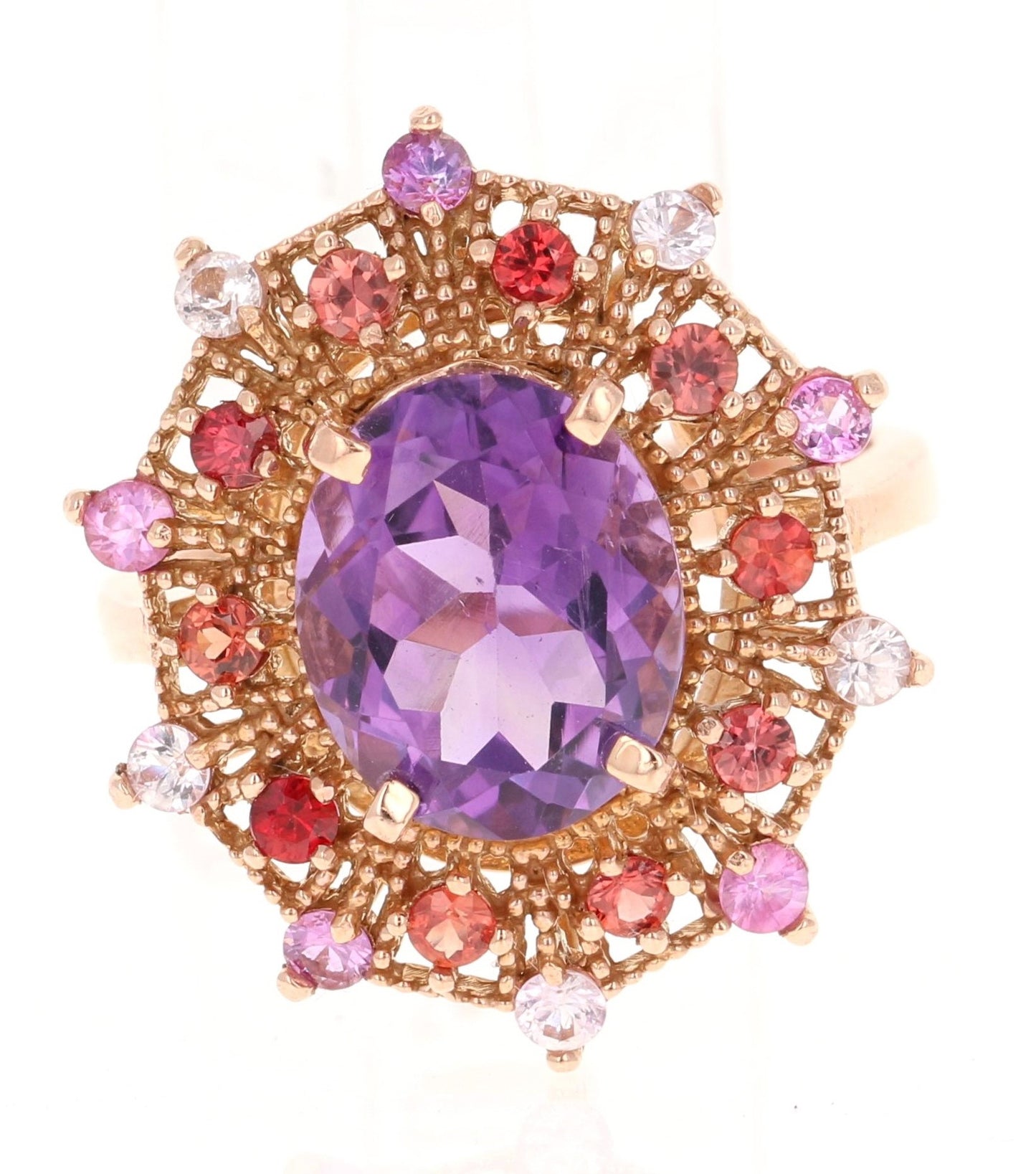 4.25 Carat Oval Cut Amethyst Sapphire Rose Gold Cocktail Ring