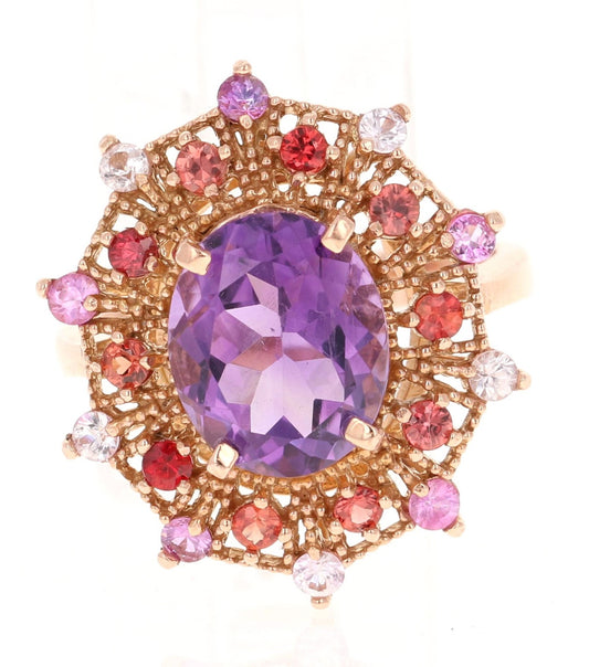 4.25 Carat Oval Cut Amethyst Sapphire Rose Gold Cocktail Ring