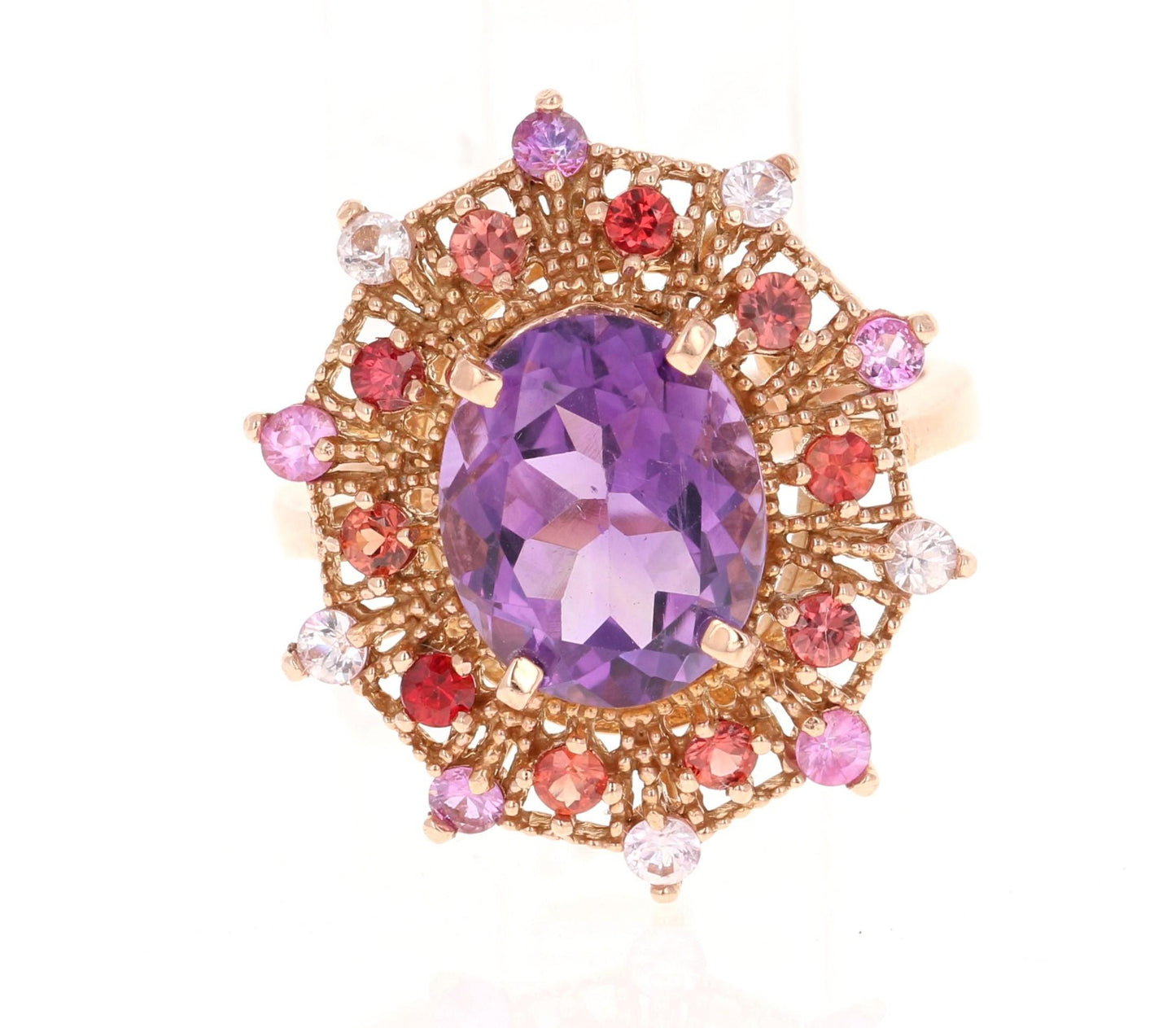 4.25 Carat Oval Cut Amethyst Sapphire Rose Gold Cocktail Ring