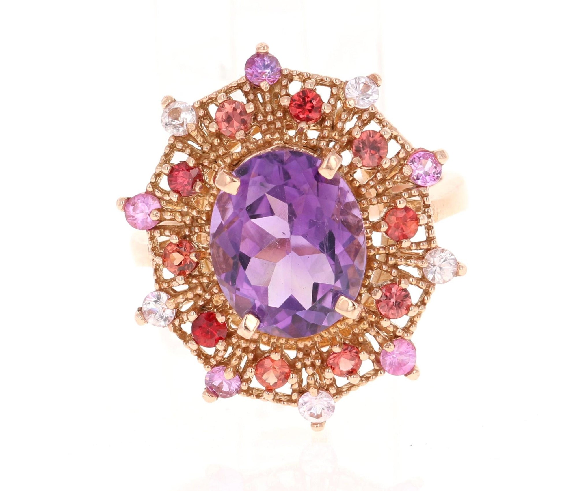 4.25 Carat Oval Cut Amethyst Sapphire Rose Gold Cocktail Ring