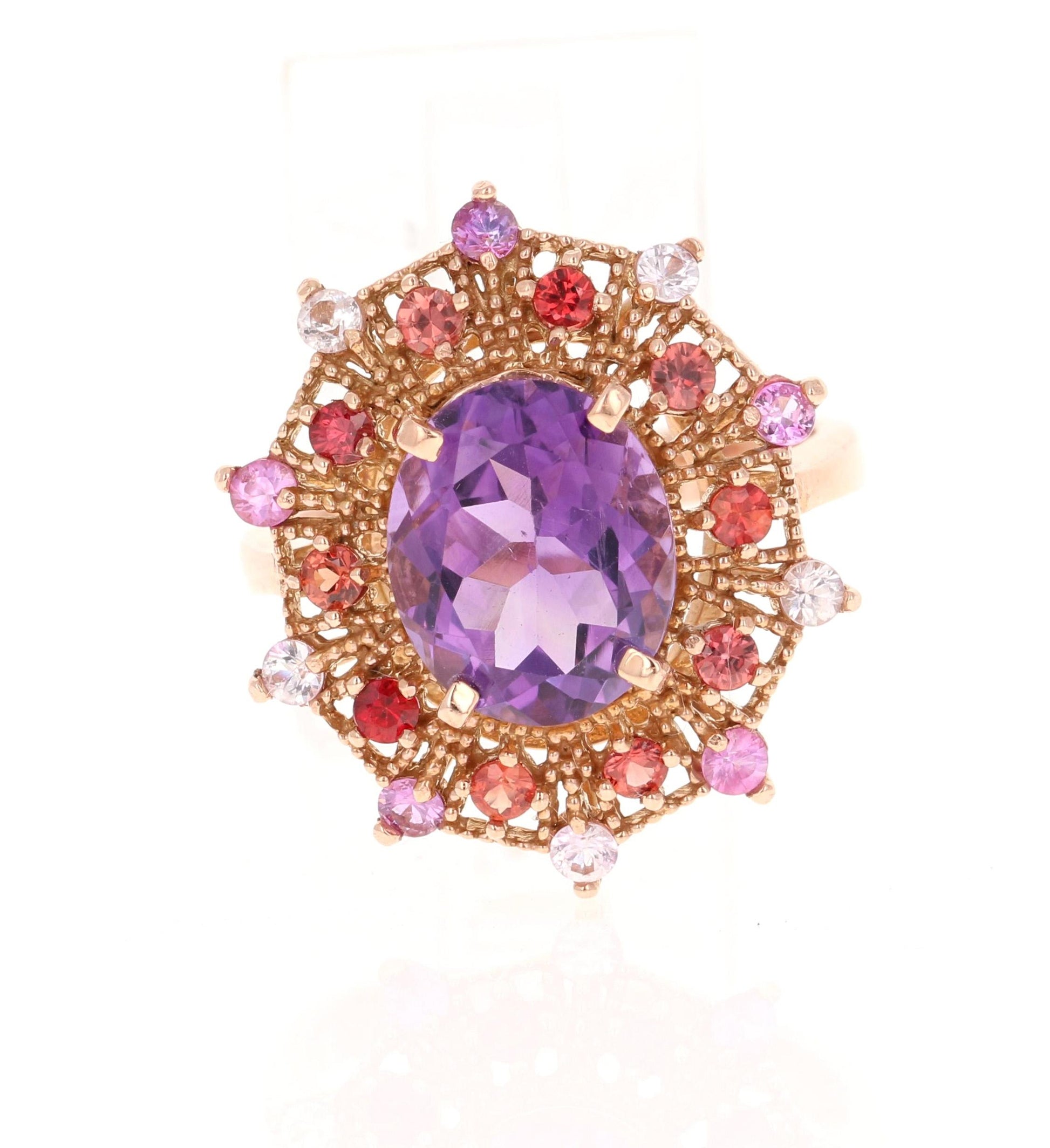 4.25 Carat Oval Cut Amethyst Sapphire Rose Gold Cocktail Ring