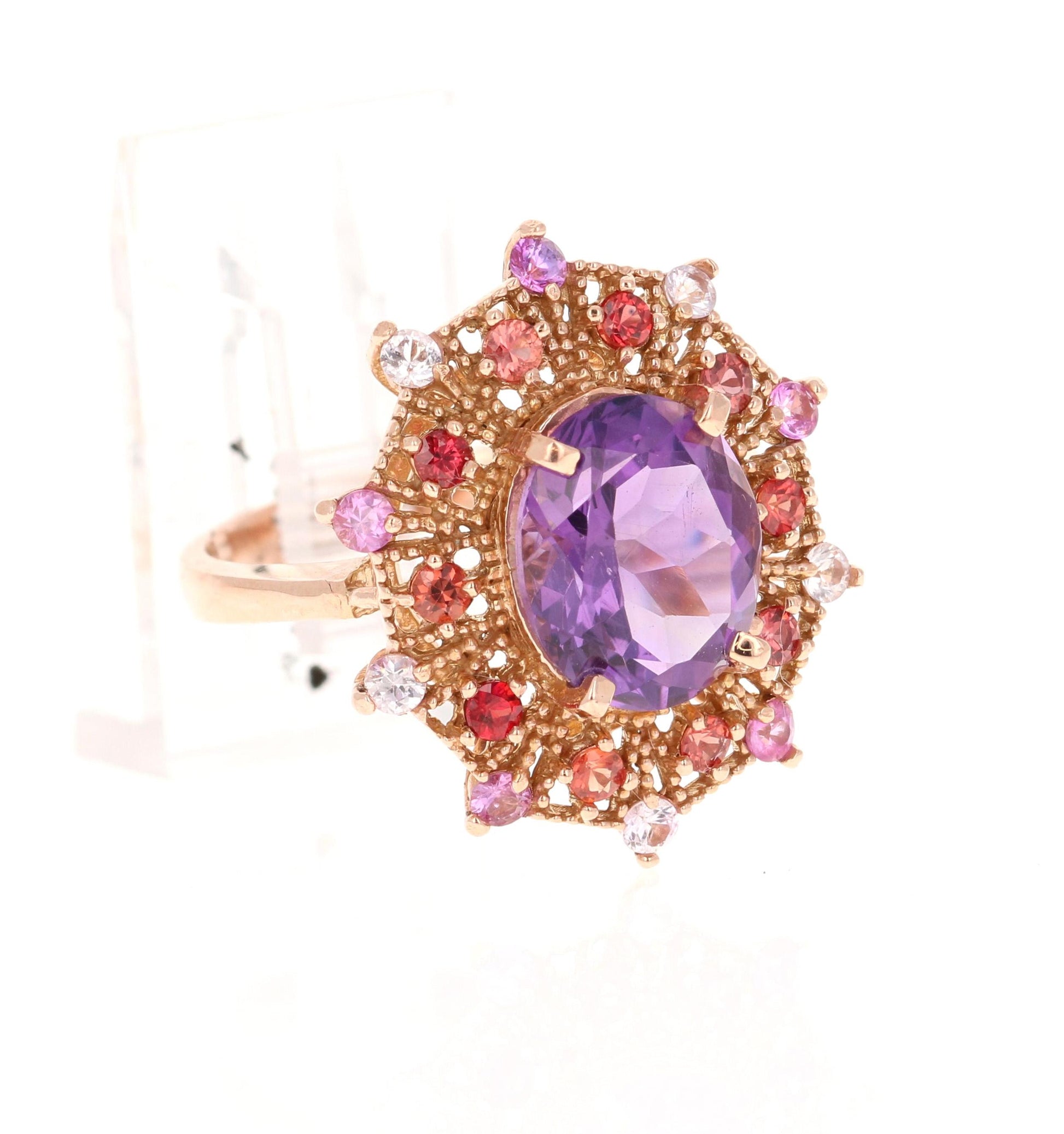 4.25 Carat Oval Cut Amethyst Sapphire Rose Gold Cocktail Ring