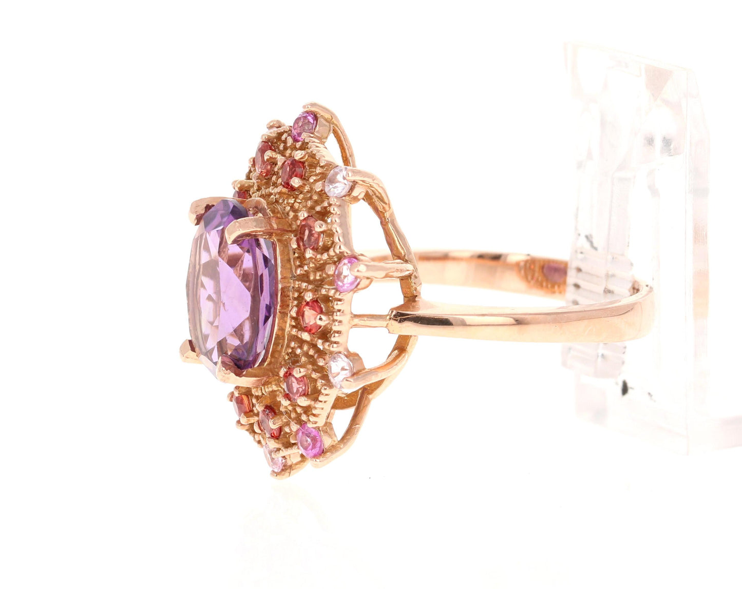 4.25 Carat Oval Cut Amethyst Sapphire Rose Gold Cocktail Ring