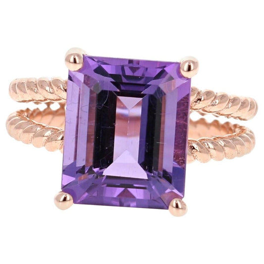 5.51 Ct Amethyst 14K Rose Gold Solitaire Ring