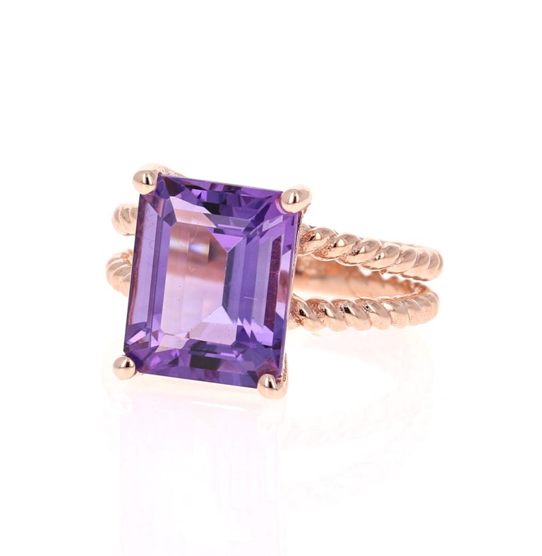 5.51 Ct Amethyst 14K Rose Gold Solitaire Ring