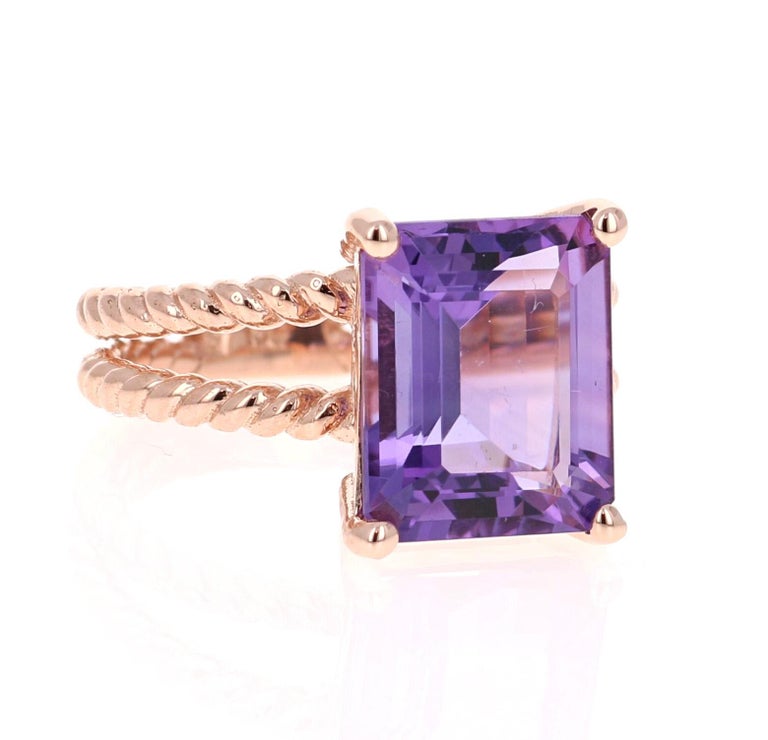 5.51 Ct Amethyst 14K Rose Gold Solitaire Ring