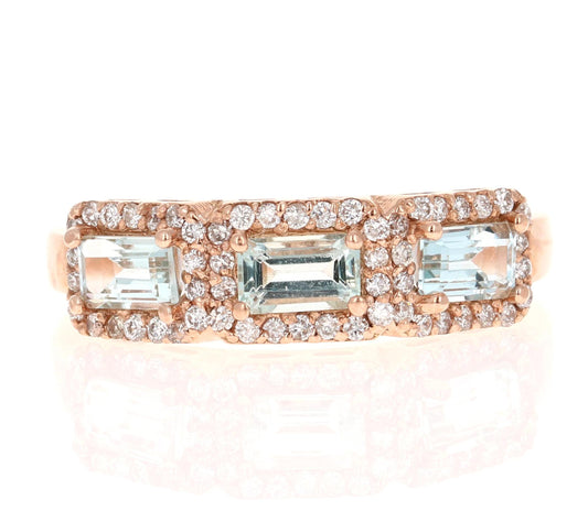 1.09 Carat Aquamarine Diamond 3-Stone Rose Gold Cocktail Band