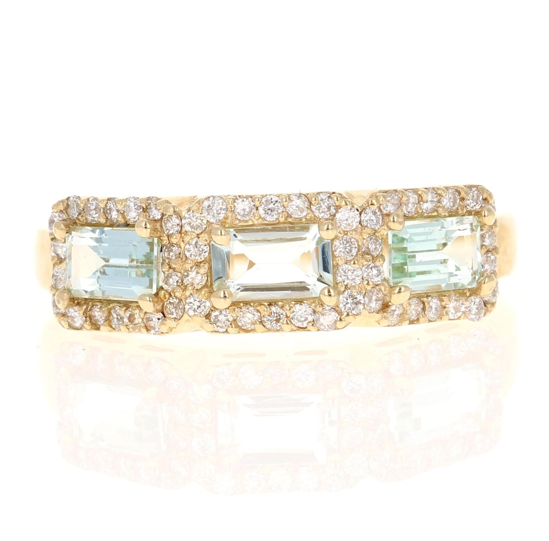 1.09 Carat Aquamarine Diamond Yellow Gold Cocktail Band