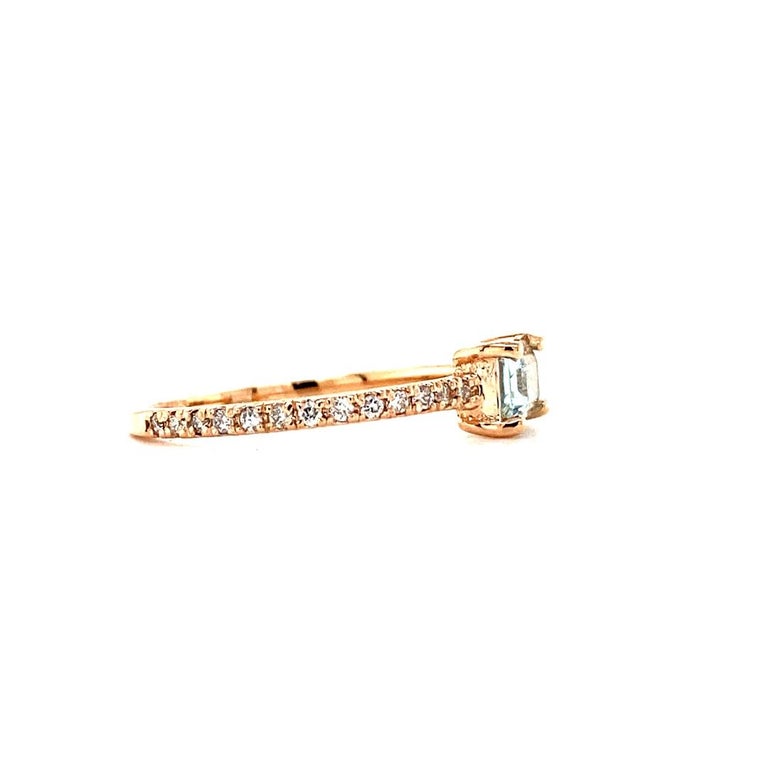 0.72 Ct Aquamarine, Diamond, 14 Karat Rose Gold Band