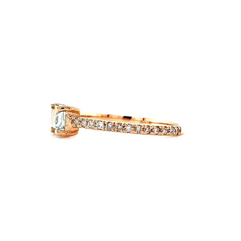 0.72 Ct Aquamarine, Diamond, 14 Karat Rose Gold Band