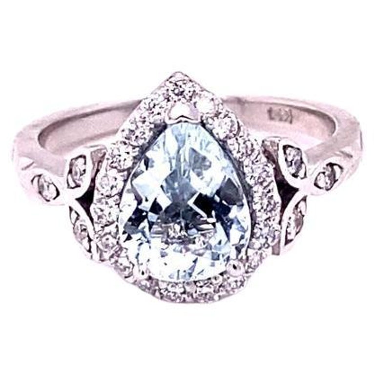 1.92 Ct Aquamarine, Diamond 14 Karat White Gold Engagement Ring