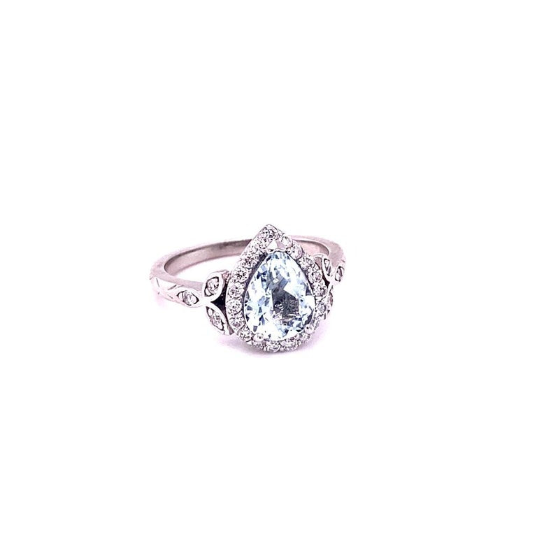 1.92 Ct Aquamarine, Diamond 14 Karat White Gold Engagement Ring