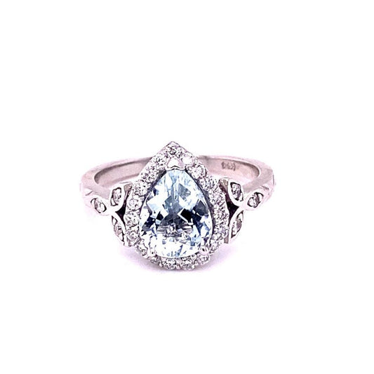1.92 Ct Aquamarine, Diamond 14 Karat White Gold Engagement Ring