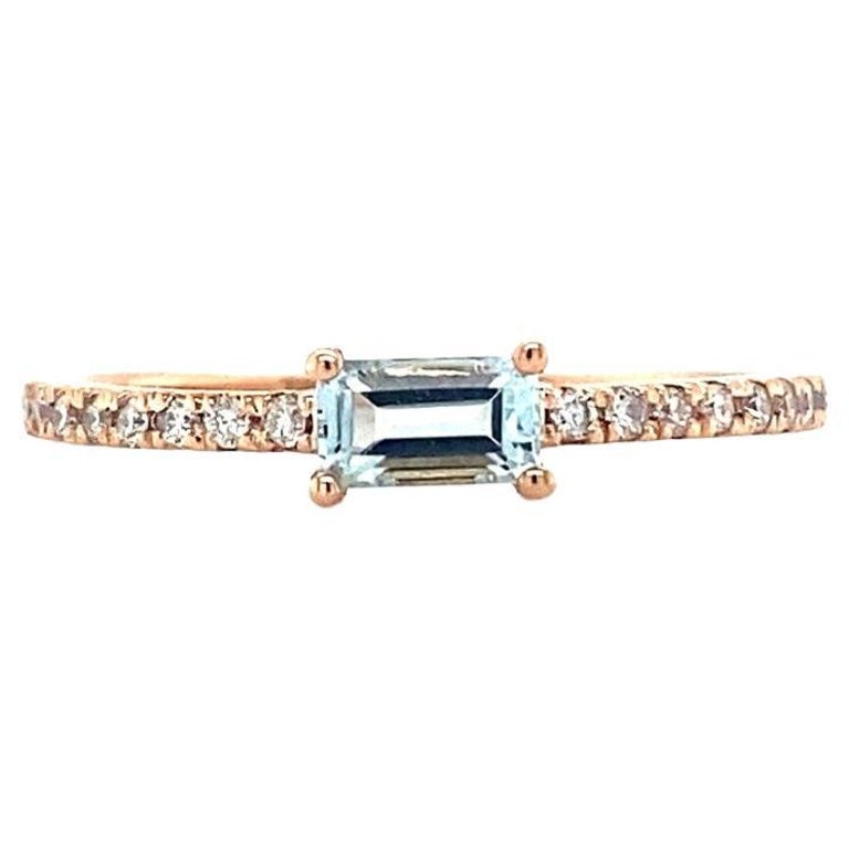 0.48 Ct Aquamarine, Diamond 14 Karat Rose Gold Band