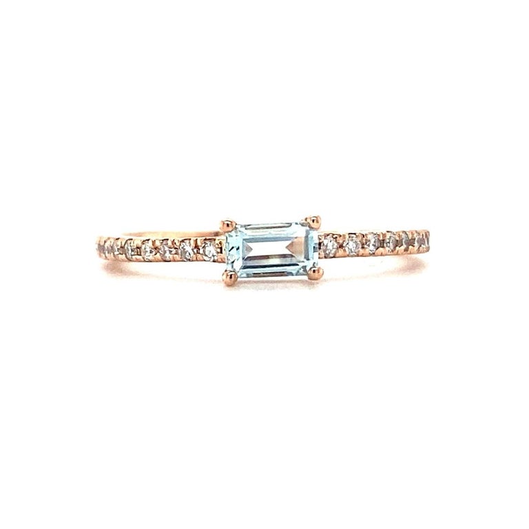 0.48 Ct Aquamarine, Diamond 14 Karat Rose Gold Band