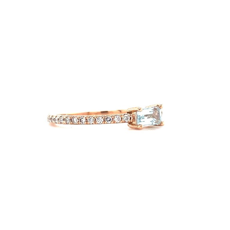 0.48 Ct Aquamarine, Diamond 14 Karat Rose Gold Band