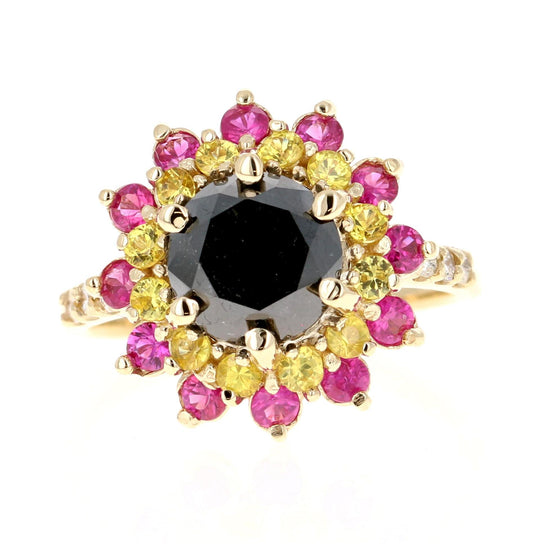 4.22 Carat Black Diamond Sapphire Yellow Gold Ring