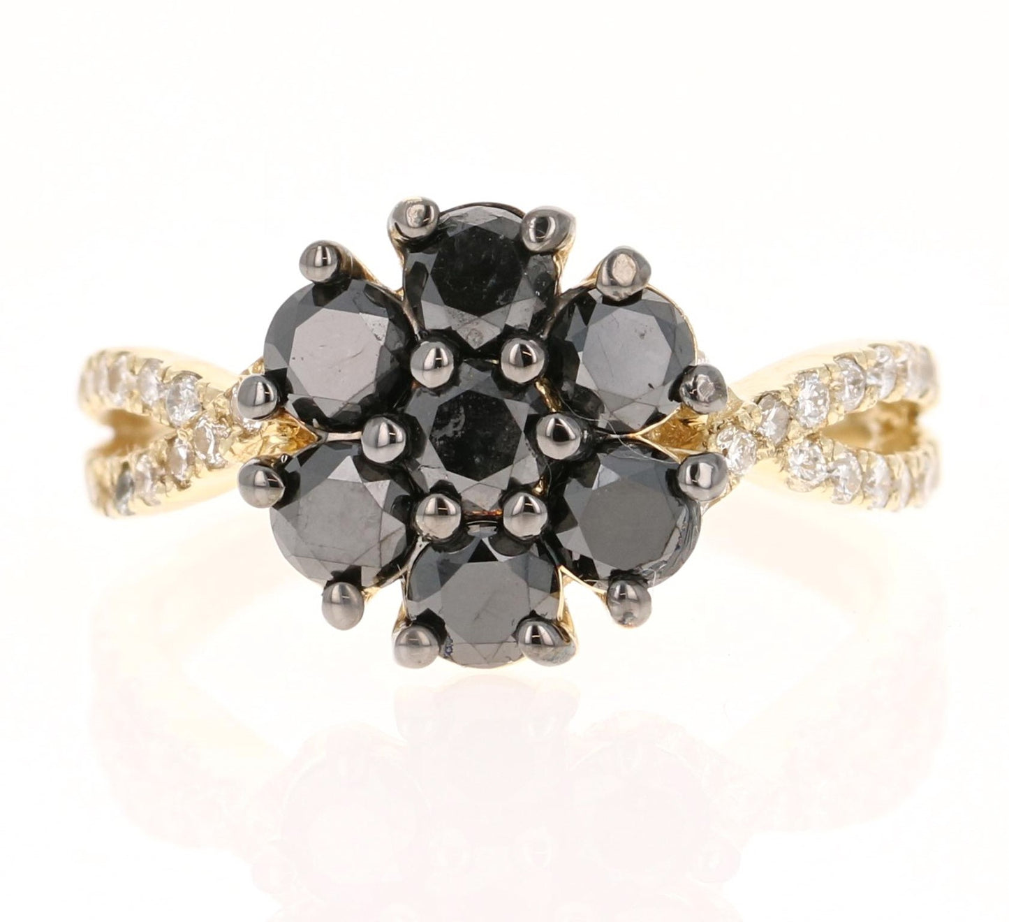 1.70 Carat Black Diamond Yellow Gold Cocktail Ring