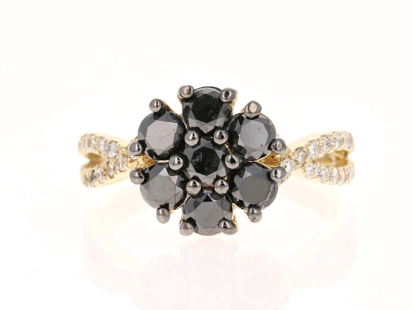 1.70 Carat Black Diamond Yellow Gold Cocktail Ring