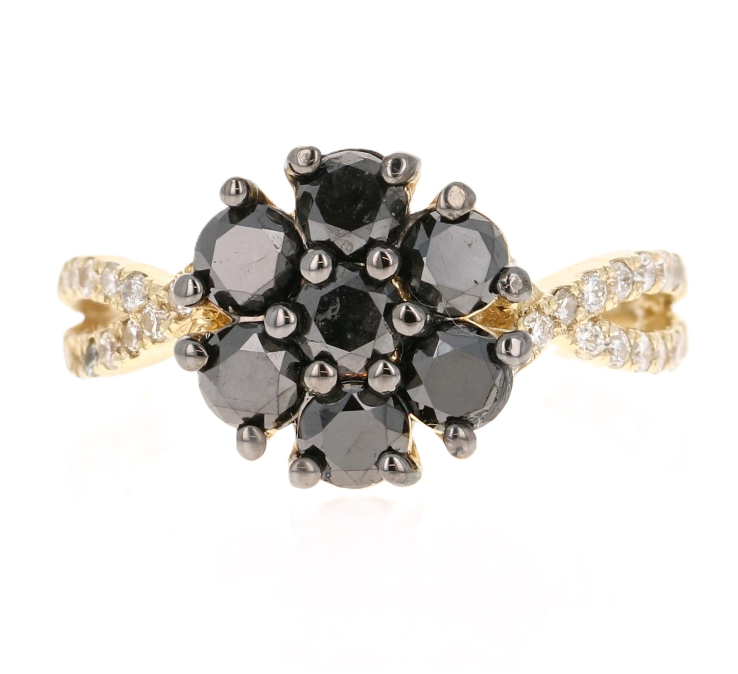 1.70 Carat Black Diamond Yellow Gold Cocktail Ring