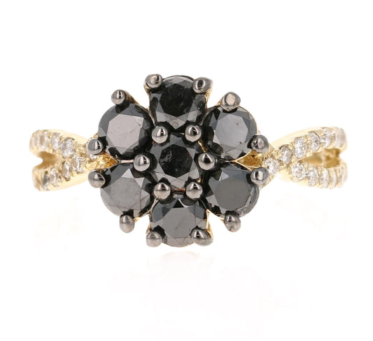 1.70 Carat Black Diamond Yellow Gold Cocktail Ring