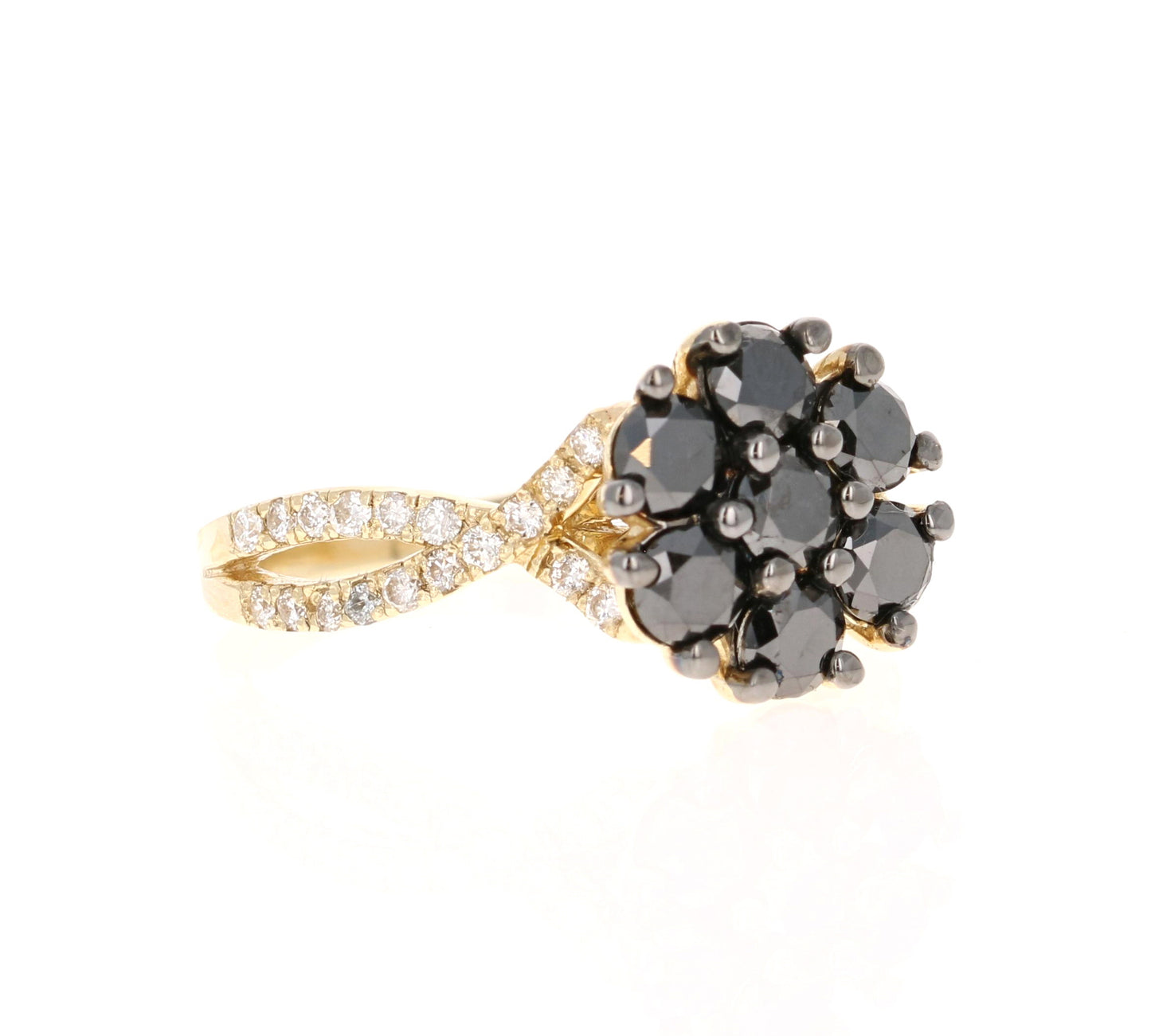 1.70 Carat Black Diamond Yellow Gold Cocktail Ring