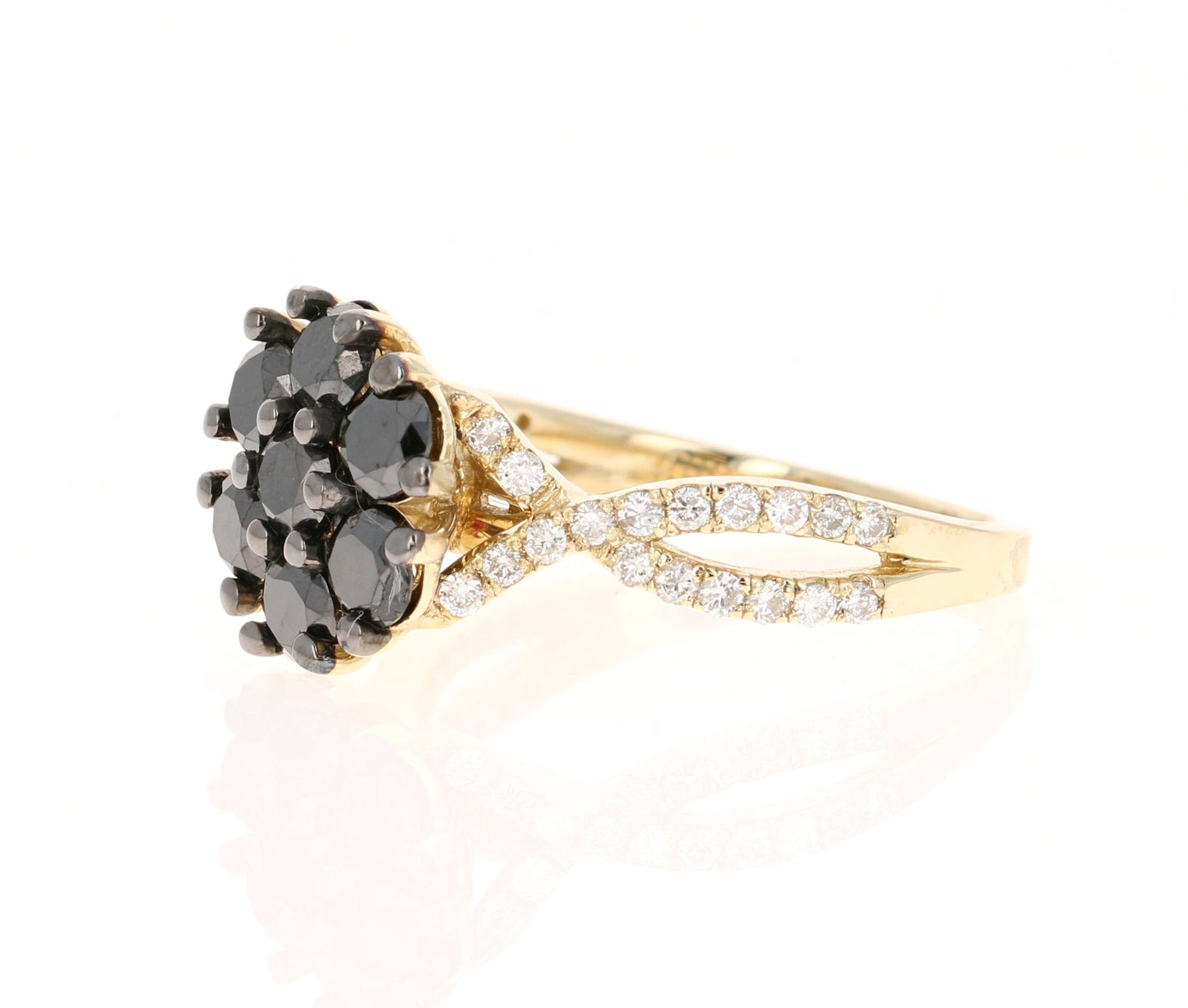 1.70 Carat Black Diamond Yellow Gold Cocktail Ring