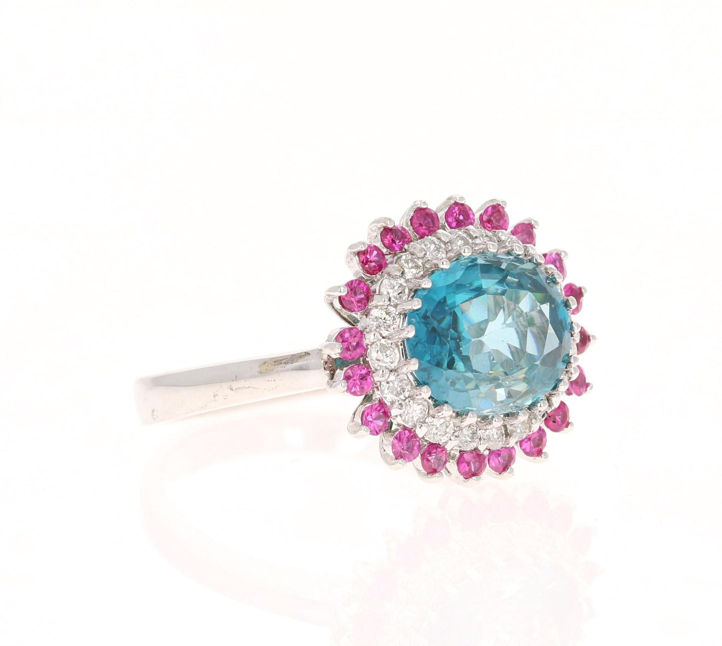 4.32 Carat Blue Zircon Sapphire Diamond White Gold Ring