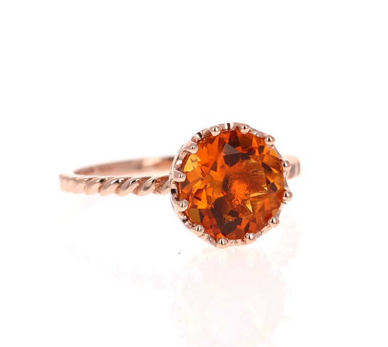 2.15 Ct Citrine Quartz 14 Karat Rose Gold Ring