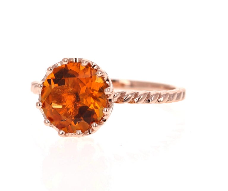 2.15 Ct Citrine Quartz 14 Karat Rose Gold Ring